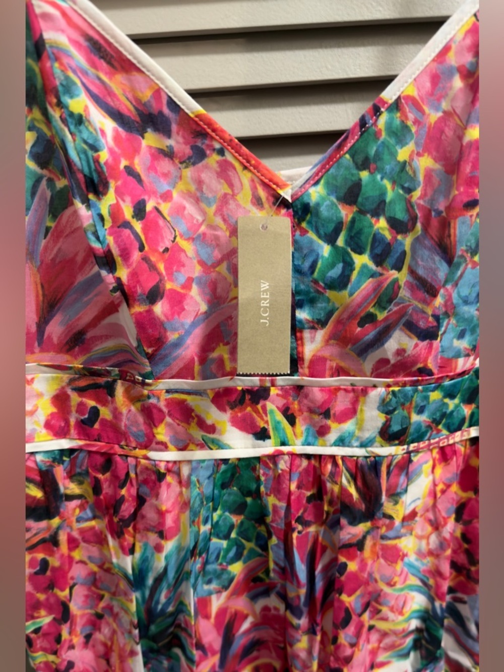 NWT J.Crew Tropical Floral Midi Dress Size 2 Tie Strap Cami Pink Green Cotton - Picture 2 of 6
